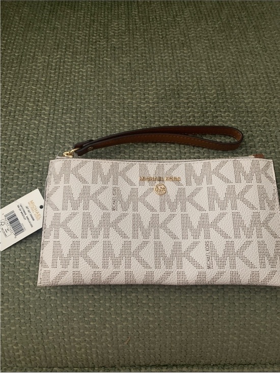 Michael Kors Handbags - Michael Kors Classic MK White & Tan Logo Wristlet NWT $98